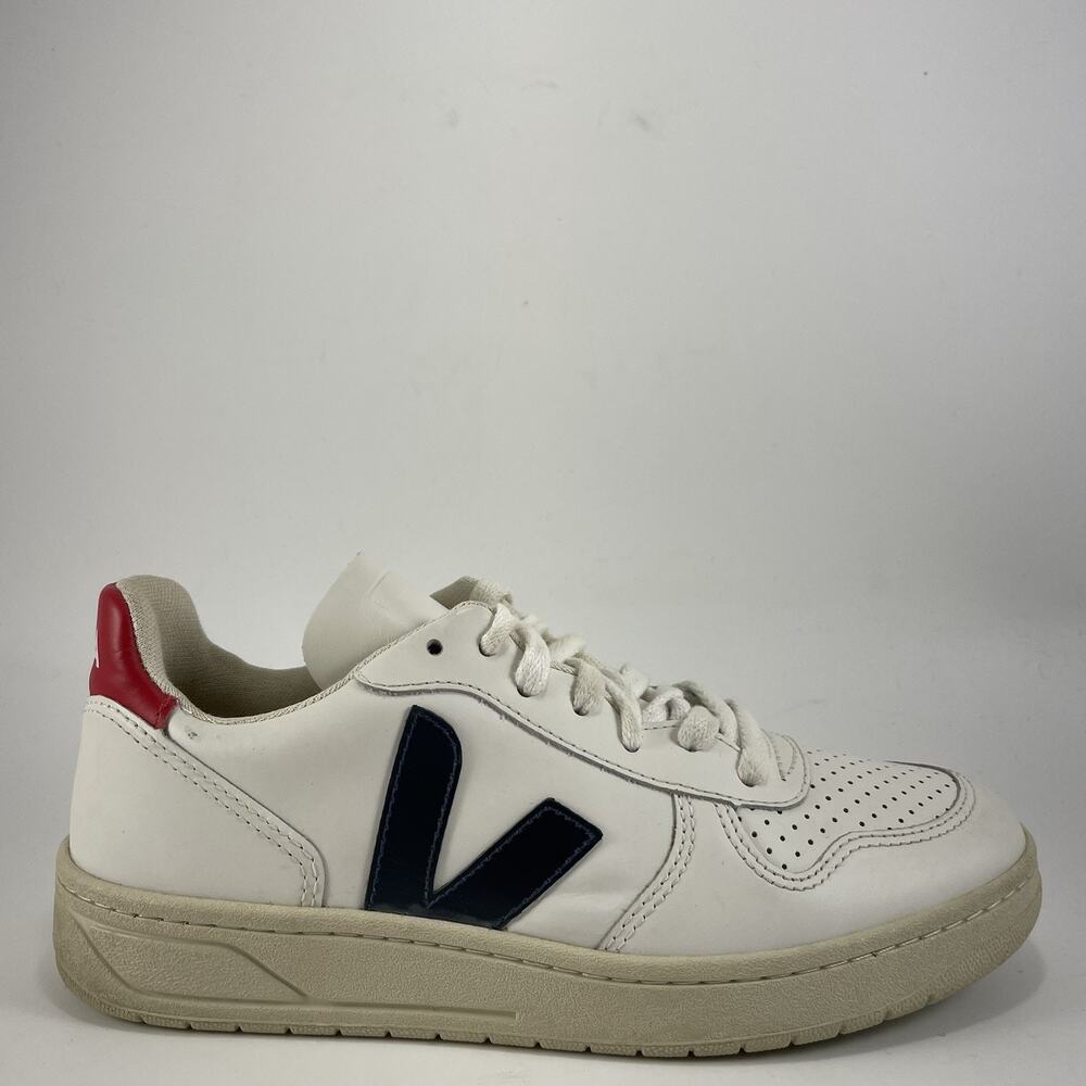 Veja V-10 Nautico Pekin Red Blue White Leather Sneaker Shoes Womens Size 6